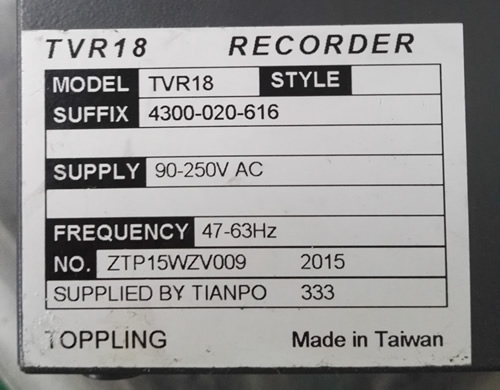 TOPPLING TVR18 NO PAPPER TEMP RECORDER